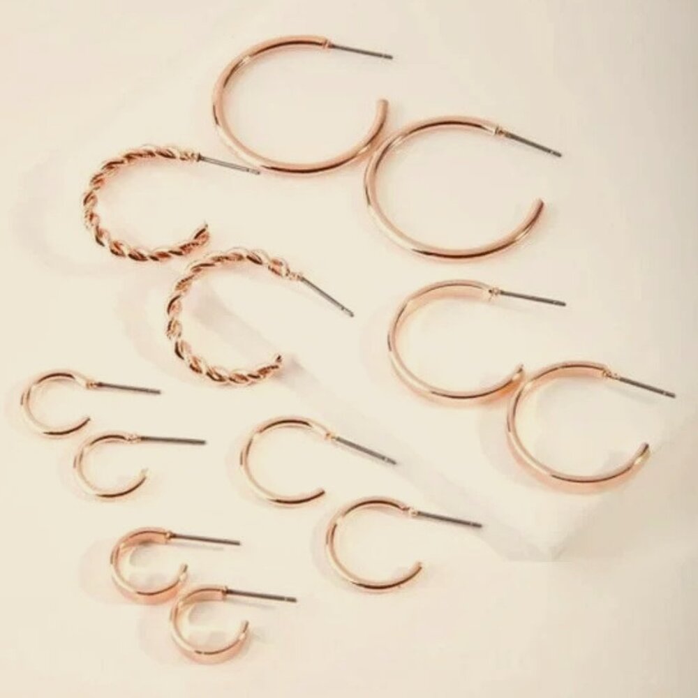 LOVISA 6pc SET/LOT Gold Smooth & Twisted Hoop Earrings**NEW!